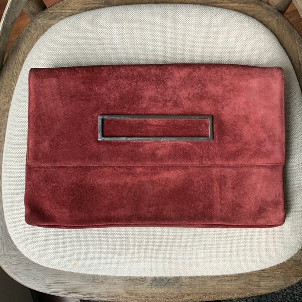 Chic Vintage Red Suede clutch black leather & satin interior